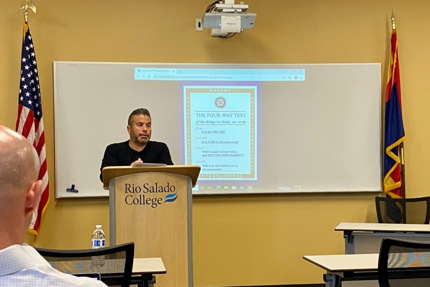 Jason Jantzen, chair of the Rotary Club of Queen Creek, conducts a March 2022 meeting as the satellite chapter was being formed as part of the Gilbert Rotary Club.