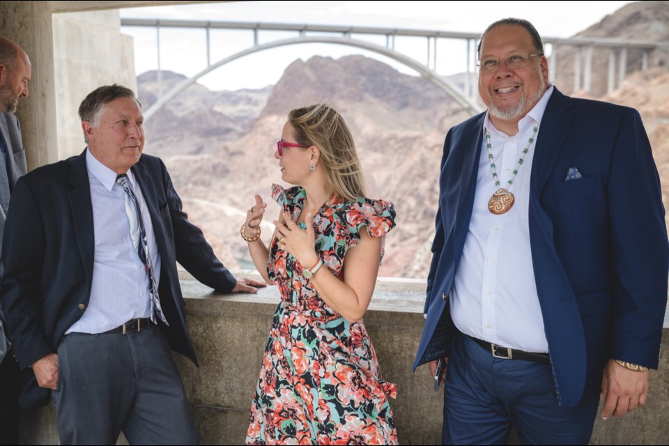 Arizona senior Sen. Kyrsten Sinema hosted her Water Advisory Council’s launch and subsequent roundtable discussion at the Hoover Dam on Aug. 9, 2022, where the group received a tour of the facility and saw the devastating effects of Arizona’s historic drought first hand.