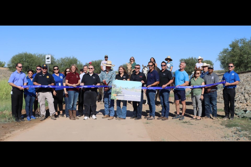 The Town of Queen Creek celebrated the completion of the Sonoqui Wash Trail improvement project, from Hawes Road to Crismon Road, with a ceremonial ribbon cutting.