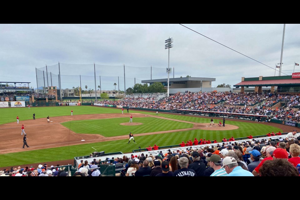 The March 19, 2023 spring training game at Scottsdale Stadium where the San Francisco Giants beat the Los Angeles Angels.