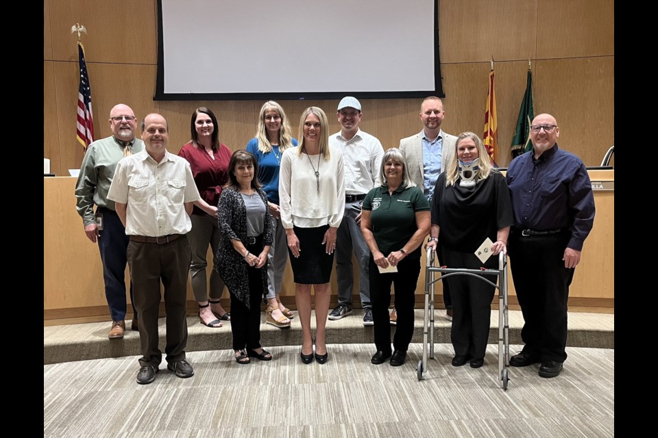 At the May 3, 2023 meeting, the Queen Creek Town Council presented five volunteers with years of service pins. Each of the volunteers received the one-year service pin, with two of the volunteers also receiving the five-year service pin.