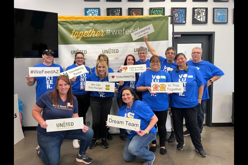 In recognition of National Volunteer Month, employees from Walmart stores in Queen Creek, Gilbert and Mesa volunteered at the United Food Bank in Mesa, helping pack 13,000 pounds of food as part of the Fight Hunger. Spark Change. campaign on April 25, 2023.