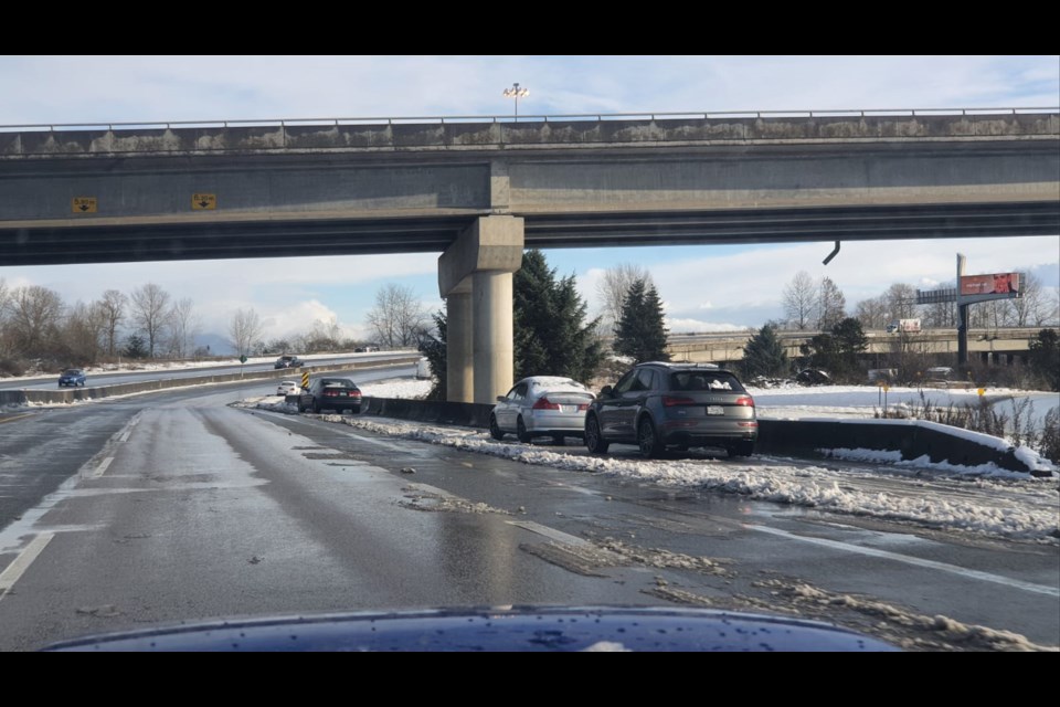 Vehicles left abandoned on Highway 91 eastbound from last night's snowpocalypse.