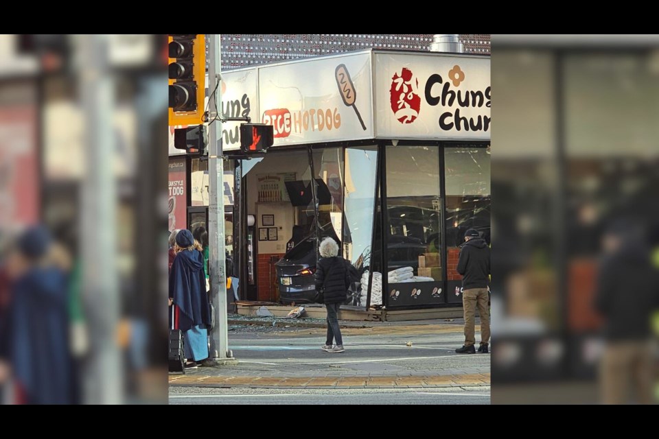 A vehicle crashed into Richmond's Chung Chun Rice Hotdog store.