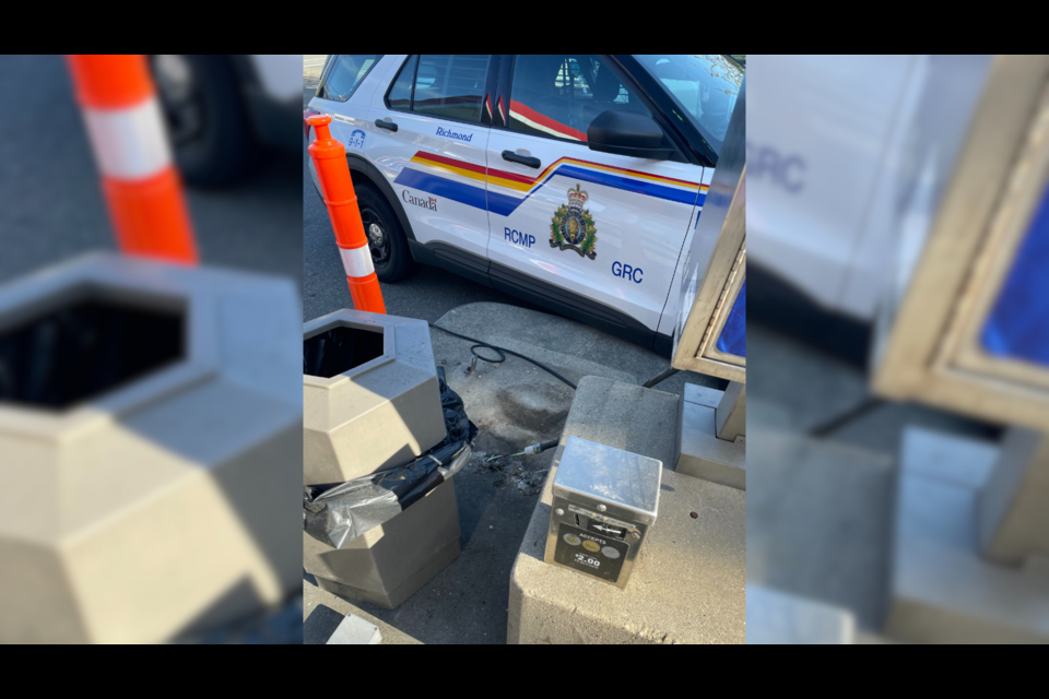 A Richmond RCMP officer ran into a gas pump while responding to an incident yesterday.