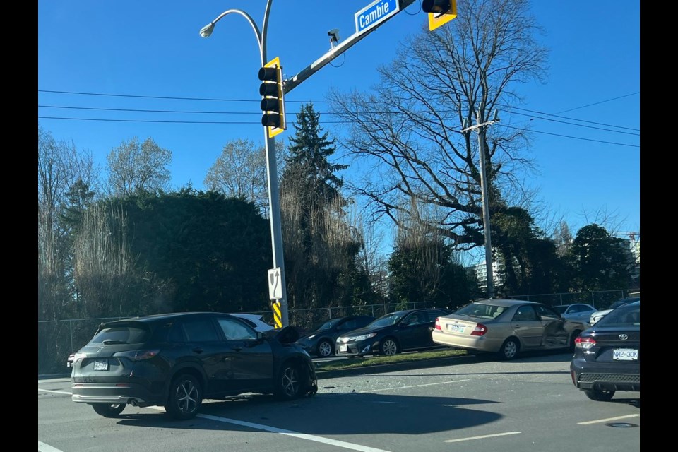 A crash at Garden City and Cambie Roads is causing a visual distraction.