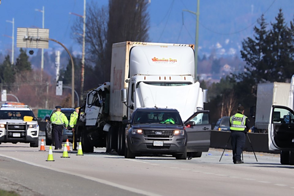 One driver is dead after Tuesday morning's collision on Highway 99 just before Steveston Highway.