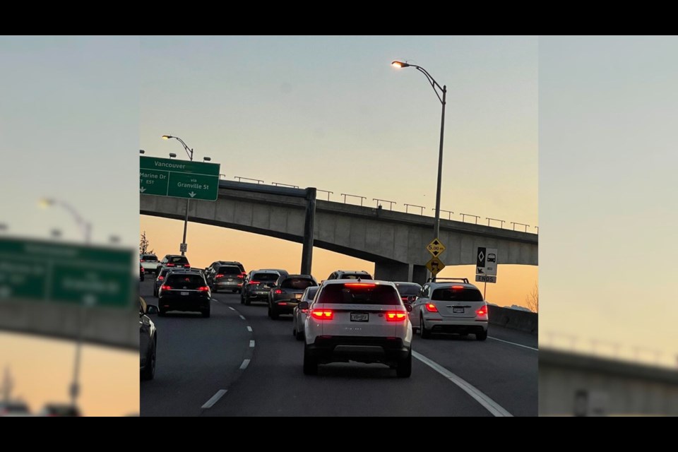 Morning traffic jam on Russ Baker Way.