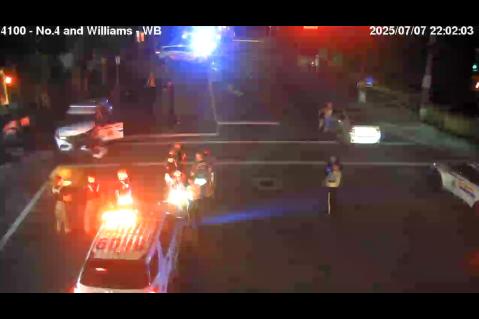 A vehicle incident has No. 4 Road at Williams Road blocked off on July 7.