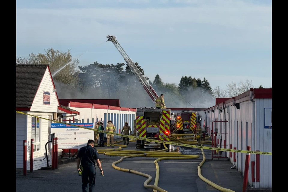 Richmond Fire-Rescue are battling a fire at a storage depot on Cambie Road.