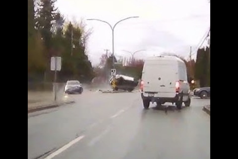 Dashcam video shows the dramatic rollover on No. 2 Road on Thursday