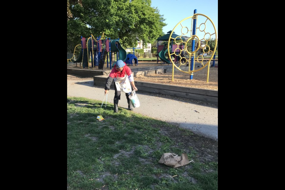 "Grandma Lee" has been spotted cleaning up garbage at General Currie elementary's playground every day for over a year.
