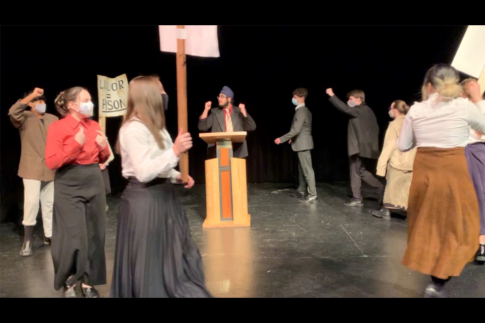 Temperance rally with Narin Malhotra (centre) as A.D. Blood during the filming with Steveston-London's virtual play.