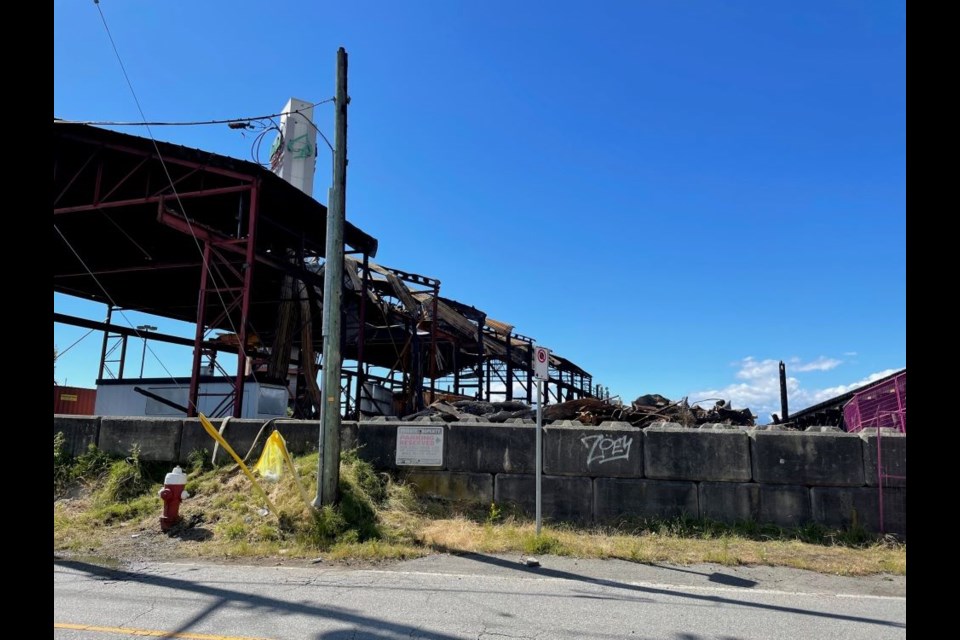 A fire ripped through a loading dock on the North Arm of the Fraser River 