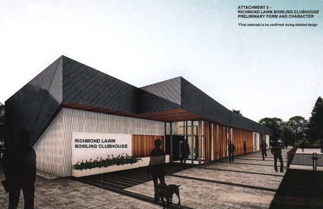 A preliminary design of the Richmond Lawn Bowling clubhouse.
City of Richmond illustration
