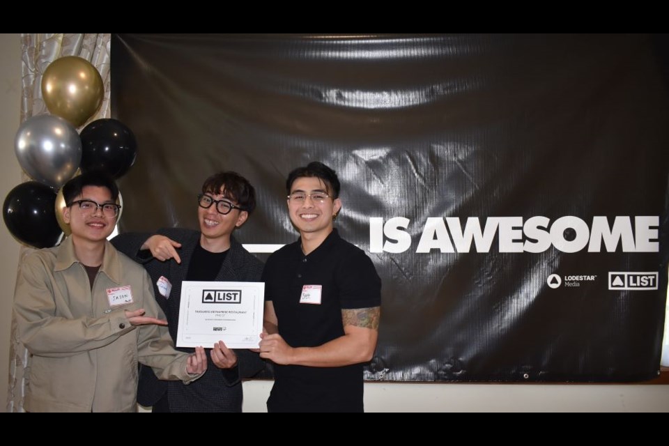 Pho 37 was chosen as the Best Vietnamese Restaurant in Richmond. Here are Lucas Trong Hoang, Brett Lam and Phuc Le accepting the award.