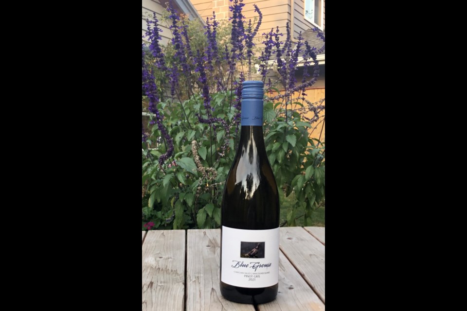 The 91 points Blue Grouse Estate Pinot Gris, great for sipping as well as pairing with jerk chicken. 