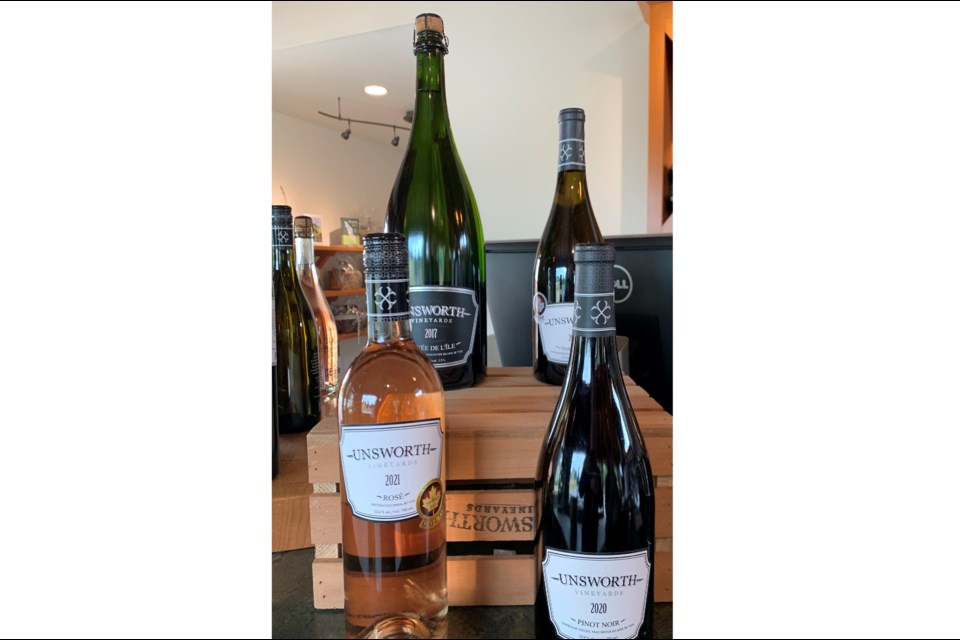 Handcrafted Unsworth wines include sparkling wines, whites, rosés reds, and dessert wines.