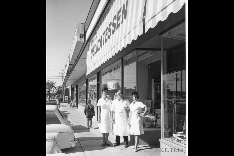 Anni’s Delicatessen, exterior, October 1966. Visible in the background is Simpsons-Sear’s Automotive Centre, in what was then Richmond Square.