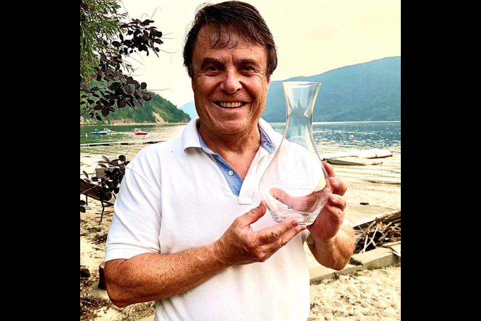 Glenn Fawcett with his Wine Growers BC Award of Distinction. 