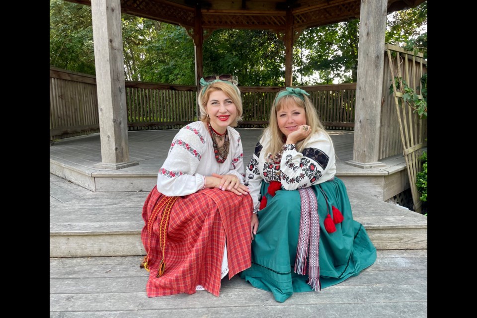 Two lovely women in traditional Ukrainian dresses for an art and cultural festival at London Farm.