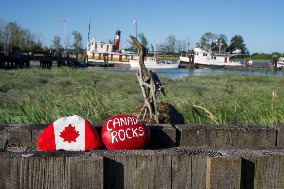 Painted rocks to celebrate Canada in Steveston.