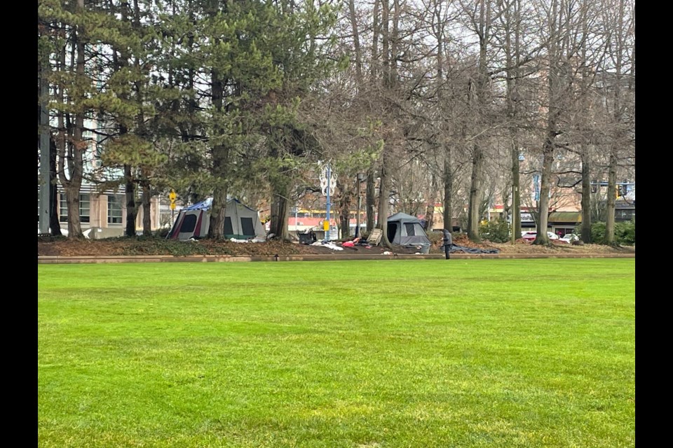 Tents at Brighouse Park in Richmond.