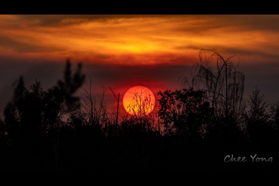 Red sunset as seen from the West Dyke Trail.