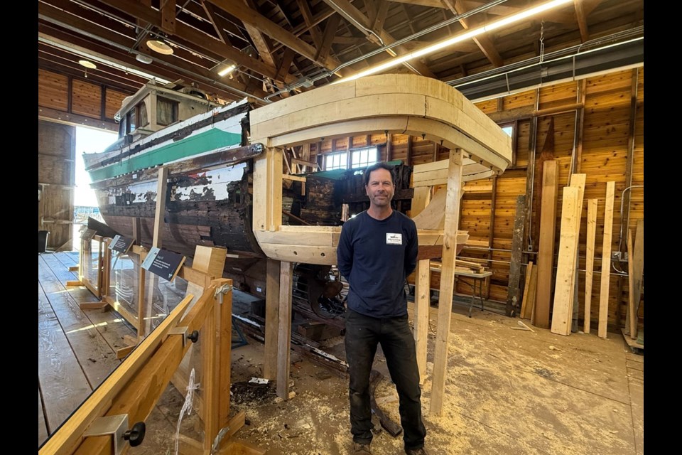 Resident shipwright Dave Sharp with the Richmond Boat Builders and the Crystal S.