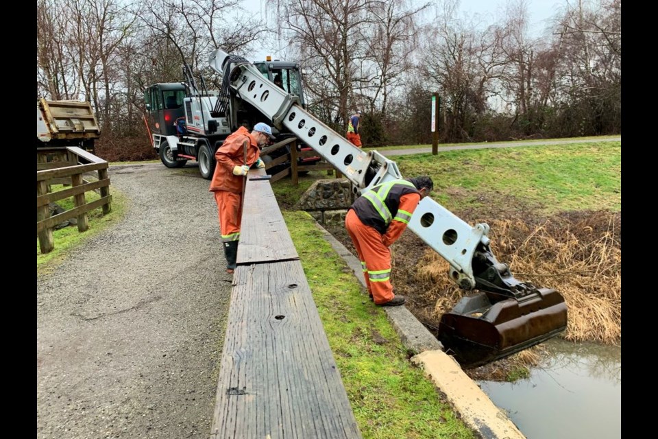 City crews were working on the dykes near Terra Nova.