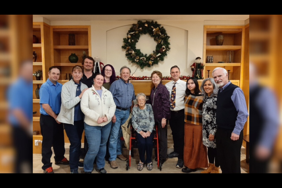 Linda Yale and her children, grand children and great-grand children at her birthday dinner on Dec. 28, 2023.