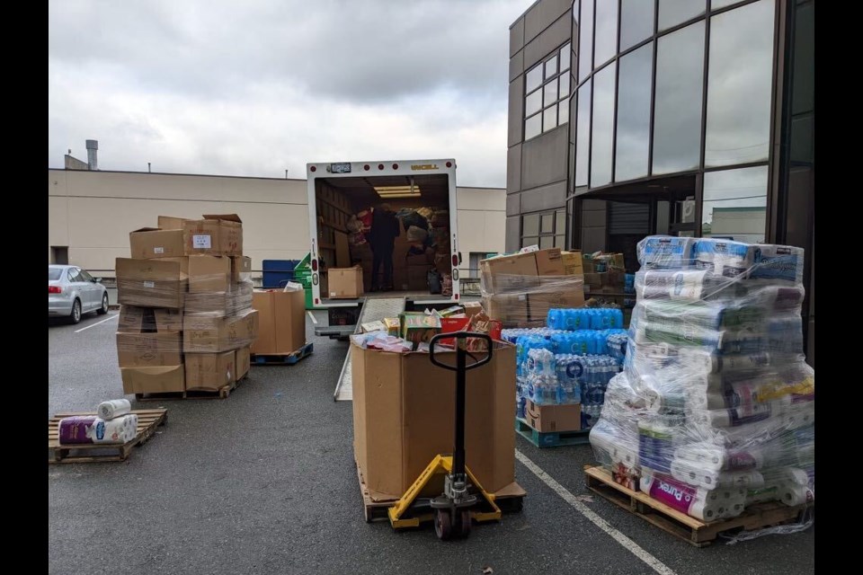 A truck-load of food, necessities and rain equipment were donated to help B.C. residents affected by floods and mudslides