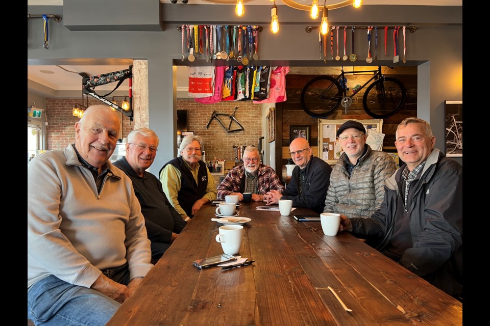 The newly established Steveston Men's Shed is seeking a workspace for members to work on practical projects. From left to right: Brian Fisher, Terry Friesen, Don Rolls (president), Dave Gibbins (treasurer), Bob James (vice-President), John Hall (secretary) and John de Visser