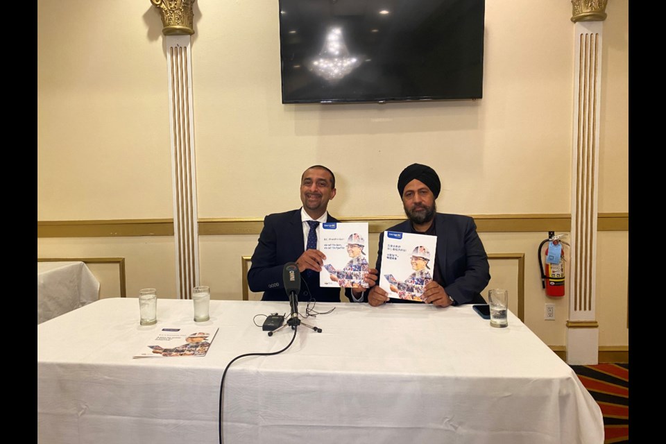 B.C.'s Minister of jobs, Economic recovery and Innovation Ravi Kahlon (left) and local MLA Aman Singh (right)