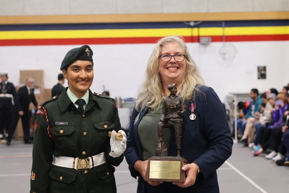 Cadet Warrant Officer Zara Ahmed (left) and Christine Alexander, president of the Army Cadet League of Canada BC Branch.