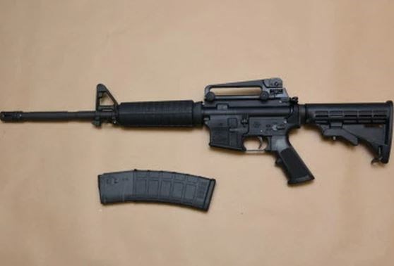A 5.56 mm Bushmaster XM15-E25 semi-automatic rifle, found inside a high-end Richmond condo