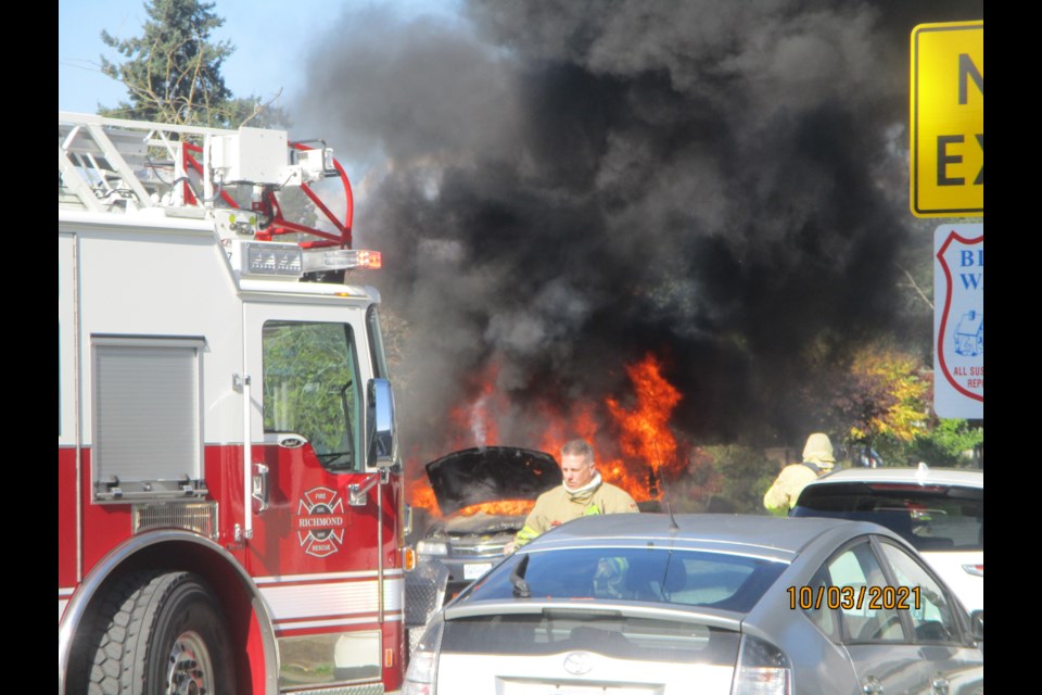 Richmond firefighters and Mounties were at the scene of a car fire on Sunday