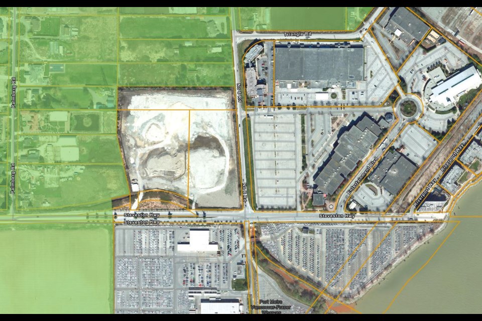 The light gray parcel, to the northwest of Steveston Highway and No. 6 Road, is being developed by the Vancouver Fraser Port Authority