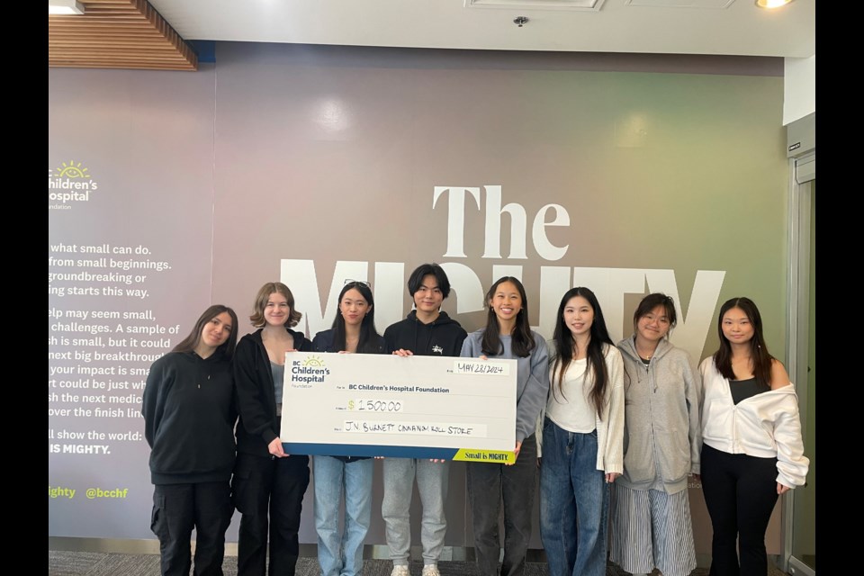 J.N. Burnett Grade 11 marketing class donated funds from their school cafe to BC Children's Hospital.