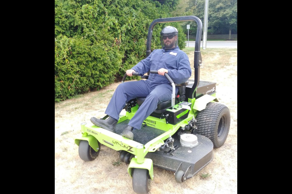 One of the battery-powered mowers being tested right now by the City of Richmond