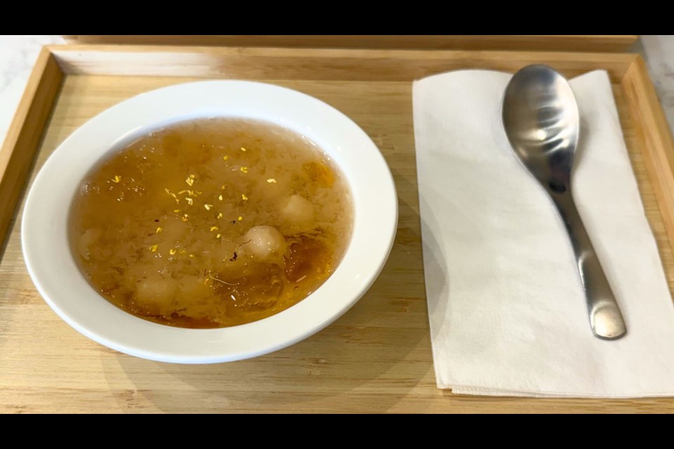 Peach gum with lotus seed dessert at Richmond's Myth Dessert and Patisserie.
