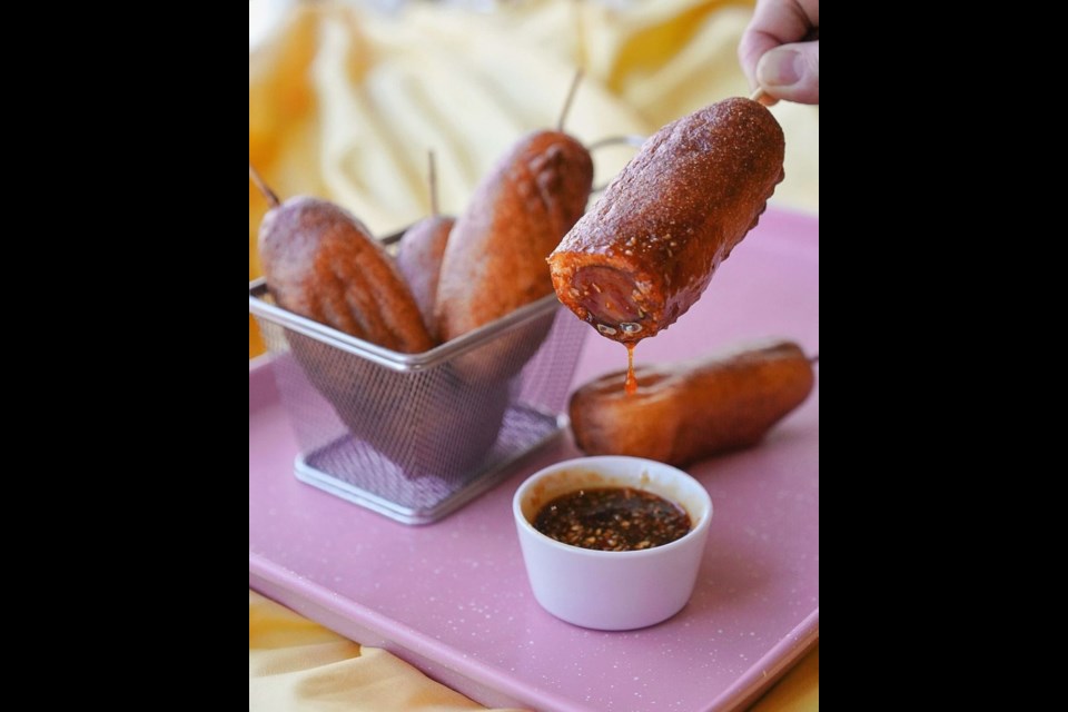 Taiwanese sausage corndogs from Uncle's Snack Shop in Richmond