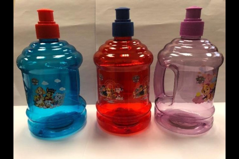 These children's Paw Patrol drinking bottles, sold in Dollarama across Canada, have been recalled by Health Canada