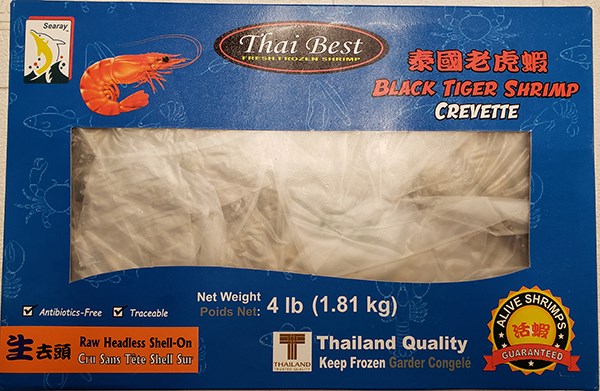 Thai Best or None - Thailand Black Tiger Shrimp (Raw Headless Shell-on) Size 16-20 (may be unlabeled)