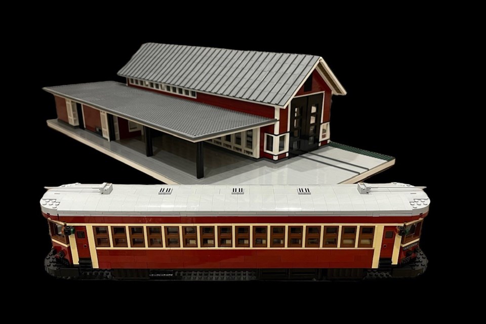 The Steveston Tram and barn, built in Lego by Peter Grant