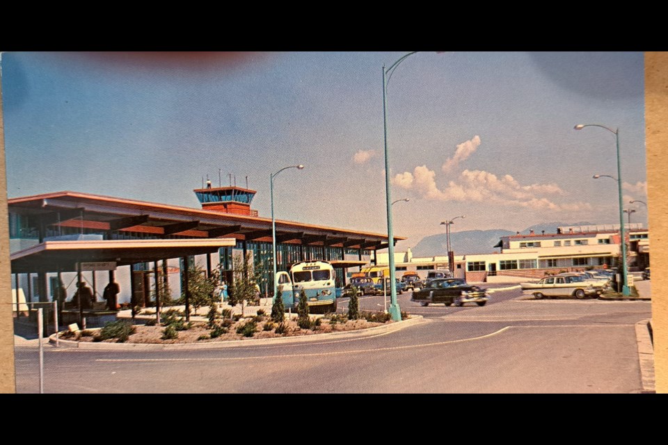 A colourized shot from the 1950s of the old YVR terminal