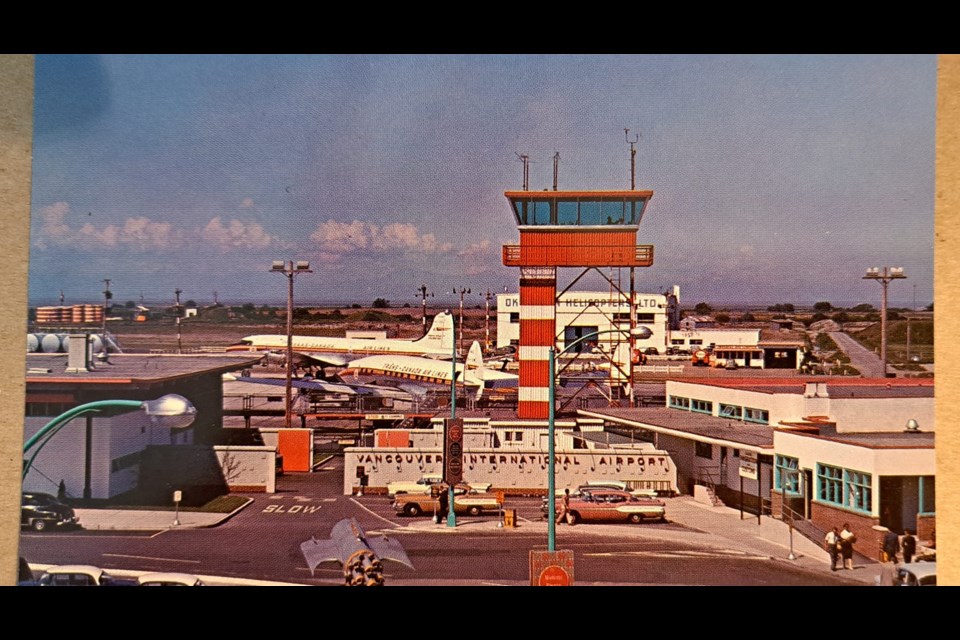 A colourized shot from the 1950s of the old YVR terminal