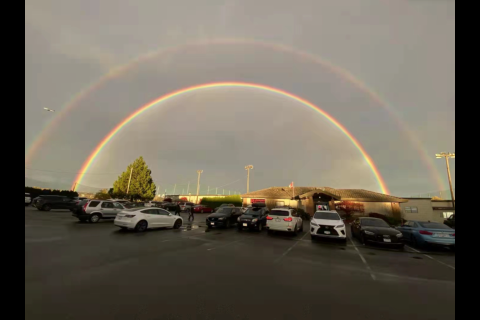 A double rainbow was spotted around Metro Vancouver on Thursday afternoon