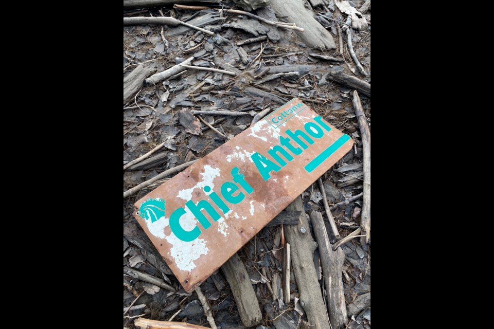 Beachcomber Steve LaRocca discovered what appears to be a sign belonging to a First Nations Chief
