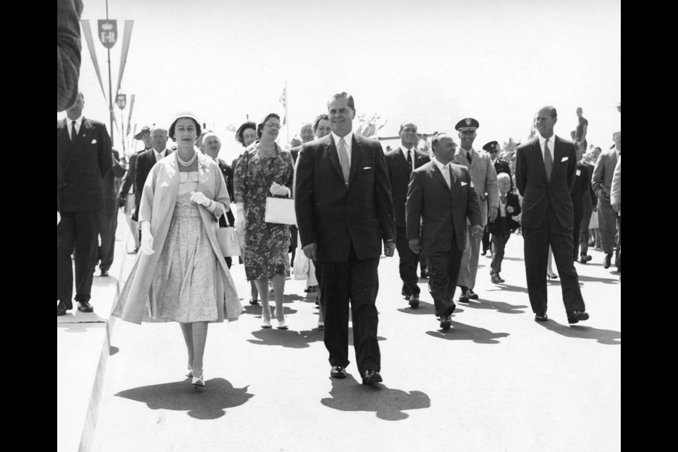 Queen Elizabeth II and Prince Phillip arrive on Deas Island in Delta on July 15, 1959 to open the Deas Island Tunnel (later renamed after George Massey)